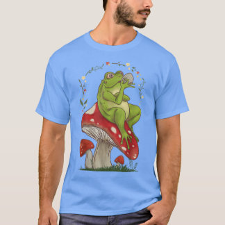 Cottagecore Aesthetic Frog Drinking Tea On Mushroo T-Shirt