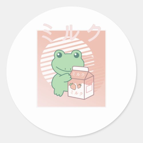 Cottagecore Aesthetic Frog Kawaii Strawberry Milk Classic Round Sticker