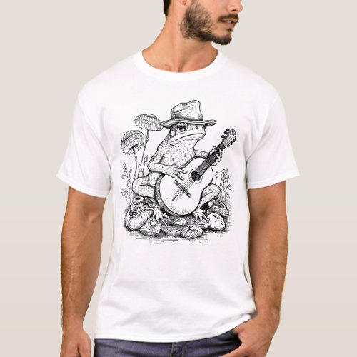 Cottagecore Aesthetic Frog Mushroom Playing Banjo T_Shirt