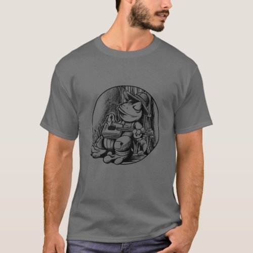 Cottagecore Aesthetic Frog Playing A Cigar Box Gui T_Shirt