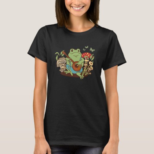 Cottagecore Aesthetic Frog Playing Banjo T_Shirt