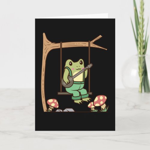 Cottagecore Aesthetic Frog with Banjo and Swing Card