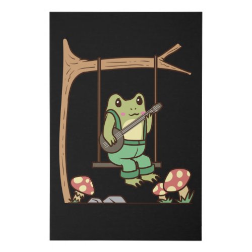 Cottagecore Aesthetic Frog with Banjo and Swing Faux Canvas Print
