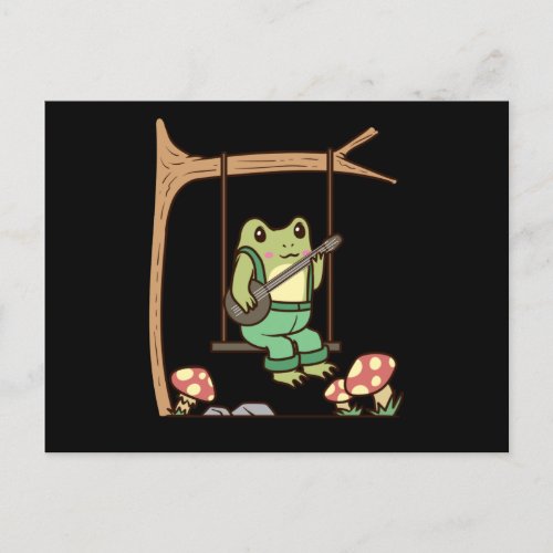 Cottagecore Aesthetic Frog with Banjo and Swing Postcard