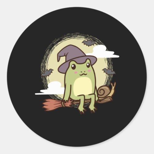 Cottagecore Aesthetic Frog with Witch Broom Snail Classic Round Sticker