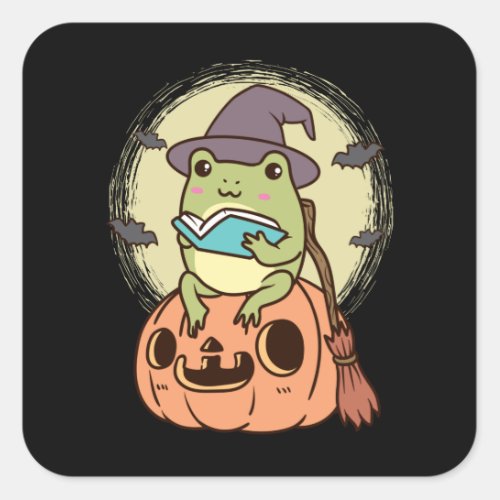 Cottagecore Aesthetic Frog with Witch Hat Square Sticker