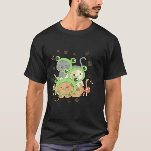 Cottagecore Aesthetic Kawaii Cat Pile Kitty In Fro T_Shirt