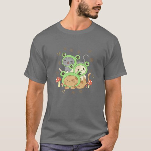 Cottagecore Aesthetic Kawaii Cat Pile Kitty In Fro T_Shirt