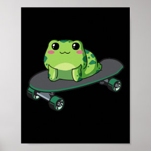 Cottagecore Aesthetic Kawaii Skateboarding Frog Sk Poster