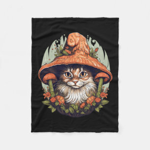 Cottagecore Aesthetic Mushroom Cat Mushroom Fleece Blanket
