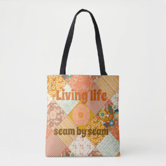 Cottagecore Autumn Floral Patchwork Quilt Pattern Tote Bag