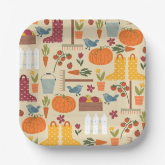 cottagecore autumn pumpkin vegetable garden paper plates
