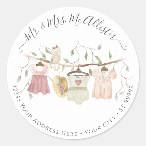  Cottagecore Baby Clothes Watercolor Girl Shower Classic Round Sticker