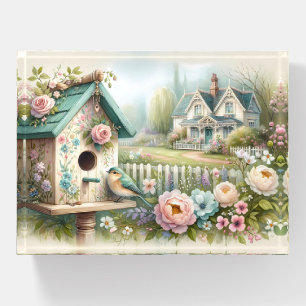 Cottagecore Birdhouse with Floral Garden Paperweight