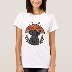 Cottagecore Black Cat Mushroom Cute Women Girls Ki T-Shirt