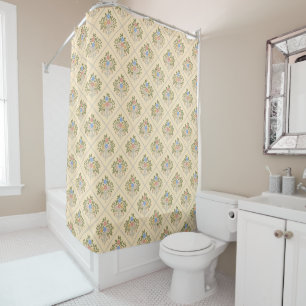 Cottagecore Block Print Vintage Blooming Garden Shower Curtain