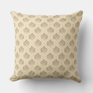 Cottagecore Block Print Vintage Blooming Garden Throw Pillow