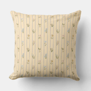 Cottagecore Block Print Vintage Country Flowers Throw Pillow