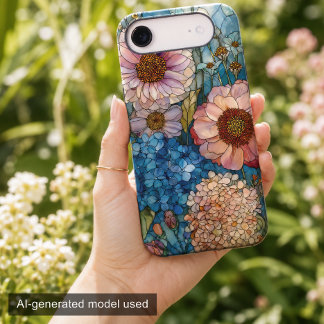 Cottagecore Blue and Pink Floral Stained Glass iPhone 17 Air Case