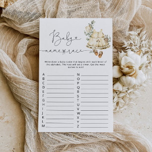 Cottagecore boho baby name race baby shower game