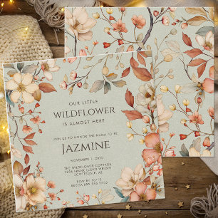 Cottagecore Boho Sage Green Wildflower Baby Shower Invitation