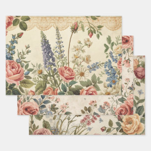 Cottagecore Botanical Lace Floral shabby chic Wrapping Paper Sheets