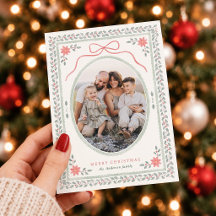 Cottagecore Bow Watercolor Holly Christmas Photo