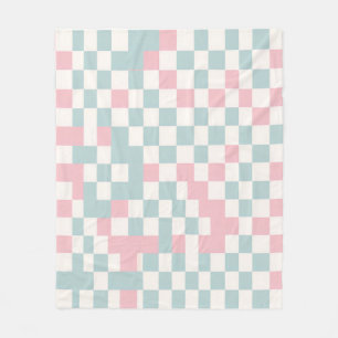 Cottagecore Buffalo Plaid Pastel Spring Cozy Fleece Blanket