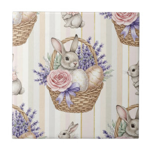 Cottagecore Bunny Basket Floral Easter Spring Ceramic Tile