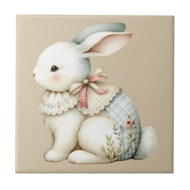 Cottagecore Bunny Charm Ceramic Tile (Front)
