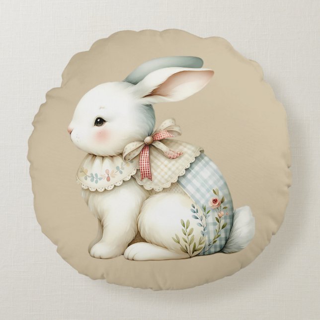 Cottagecore Bunny Charm Round Pillow (Front)
