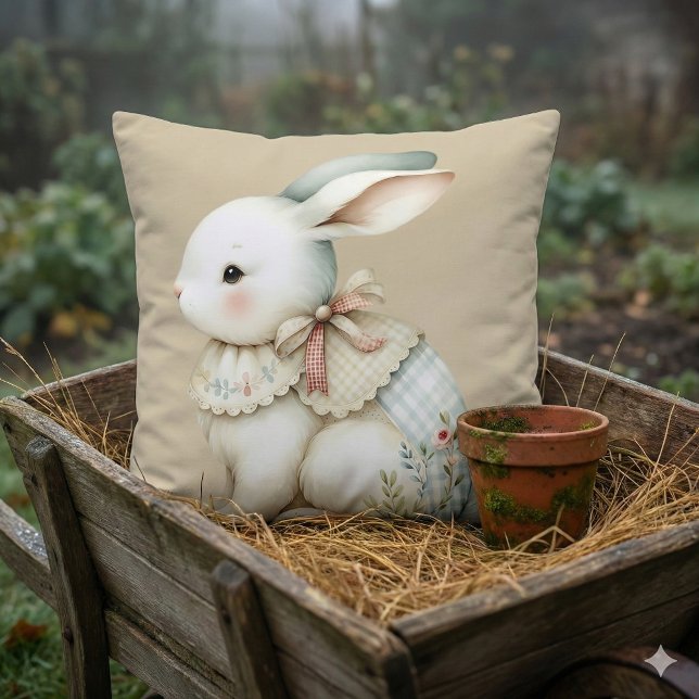 Cottagecore Bunny Charm Throw Pillow (Cottagecore Bunny Charm Throw Pillow Mockup C)