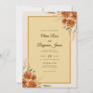 Cottagecore Burnt Orange Dahlia Wedding Invitation