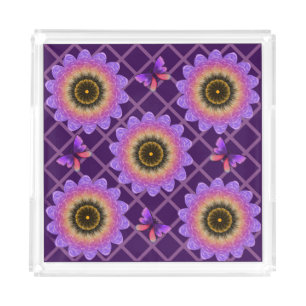 Cottagecore Butterfly & Flower Grid Pattern Acrylic Tray