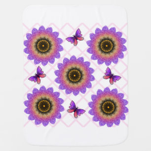 Cottagecore Butterfly & Flower Grid Pattern Baby Blanket