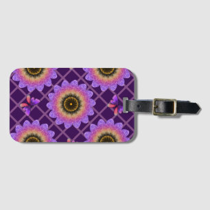 Cottagecore Butterfly & Flower Grid Pattern Luggage Tag