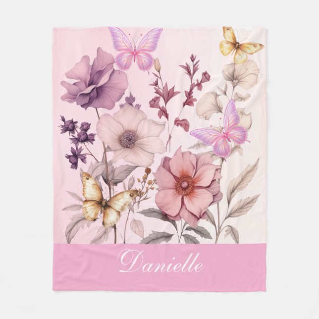 Cottagecore Butterfly Garden  Fleece Blanket (Front)
