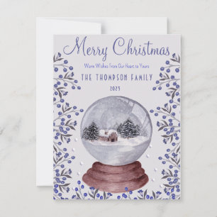 Cottagecore Calm: Snowy Winter Forest Snow Globe Holiday Card