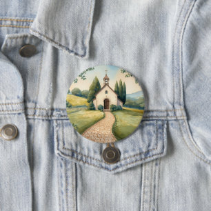 Cottagecore Chapel Path Pastel Landscape Button