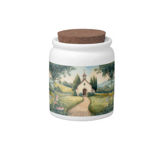 Cottagecore Chapel Path Pastel Landscape Candy Jar