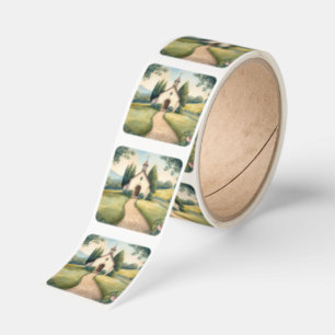 Cottagecore Chapel Path Pastel Landscape Square Sticker