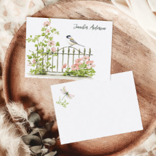 Cottagecore Chateau Pink Floral Bird Personalized Note Card