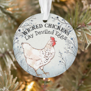 Cottagecore Chicken Rustic Blue Country Floral Hen Ornament