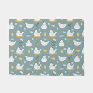 Cottagecore Chickens Dusty Blue Country Doormat