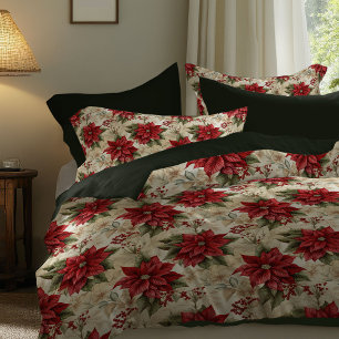 Cottagecore Christmas Duvet Red Floral Elegance