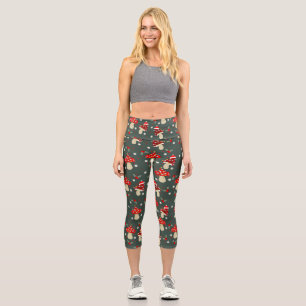 cottagecore christmas mushrooms daisies holly capri leggings