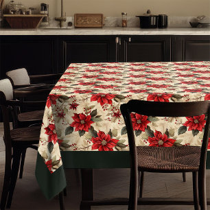 Cottagecore Christmas Tablecloth Red Blooms