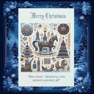 Cottagecore Christmas Woodland Animals Folk Art  Holiday Card