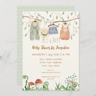 Cottagecore Clothesline Woods Mushrooms Baby Invitation