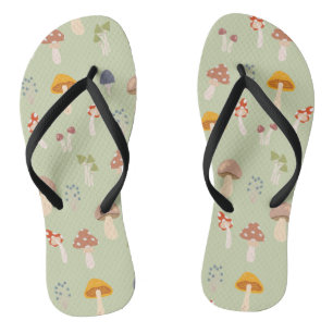 Cottagecore Colorful Mushrooms Pattern Flip Flops